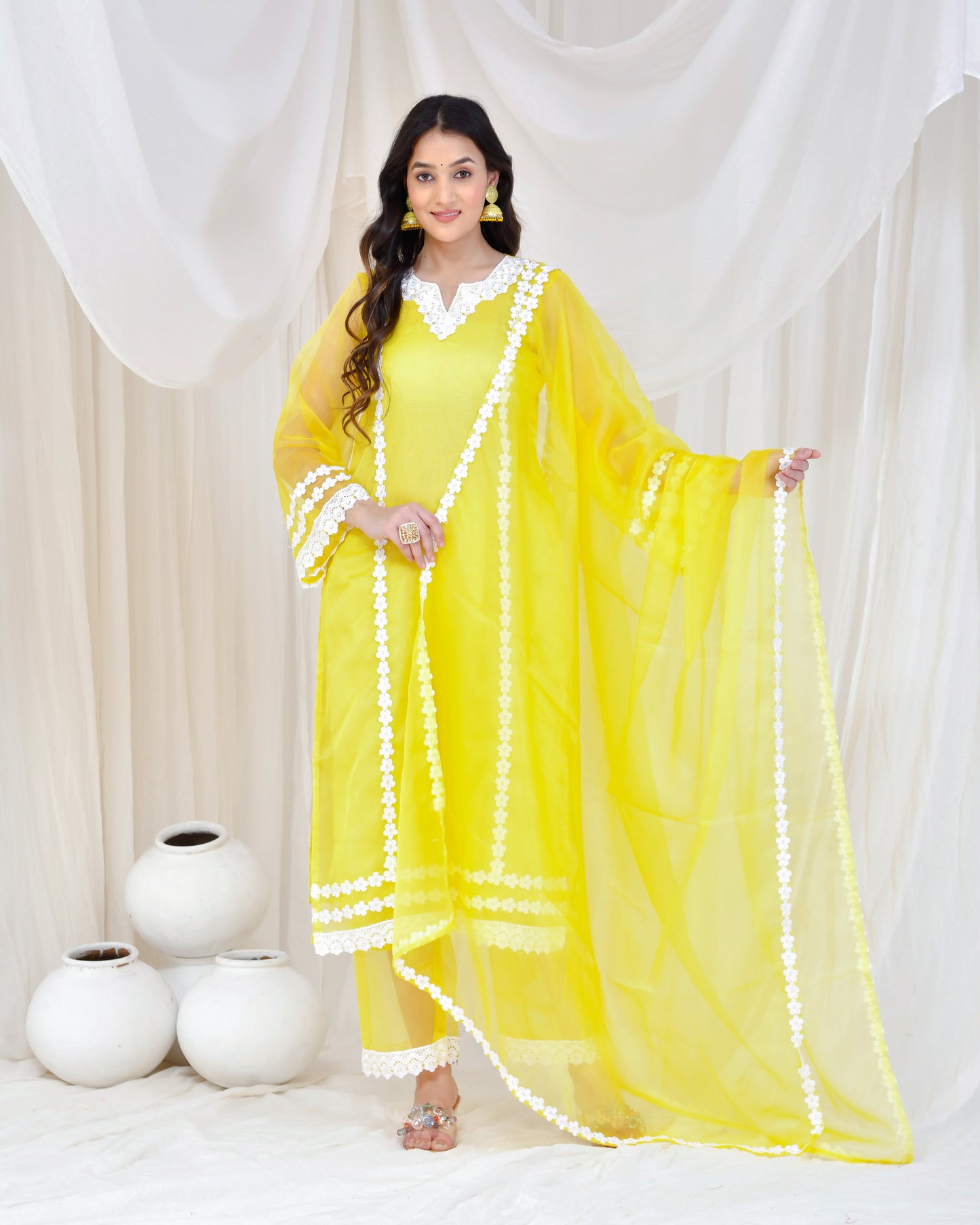 Yellow Organza Designer Suit Set