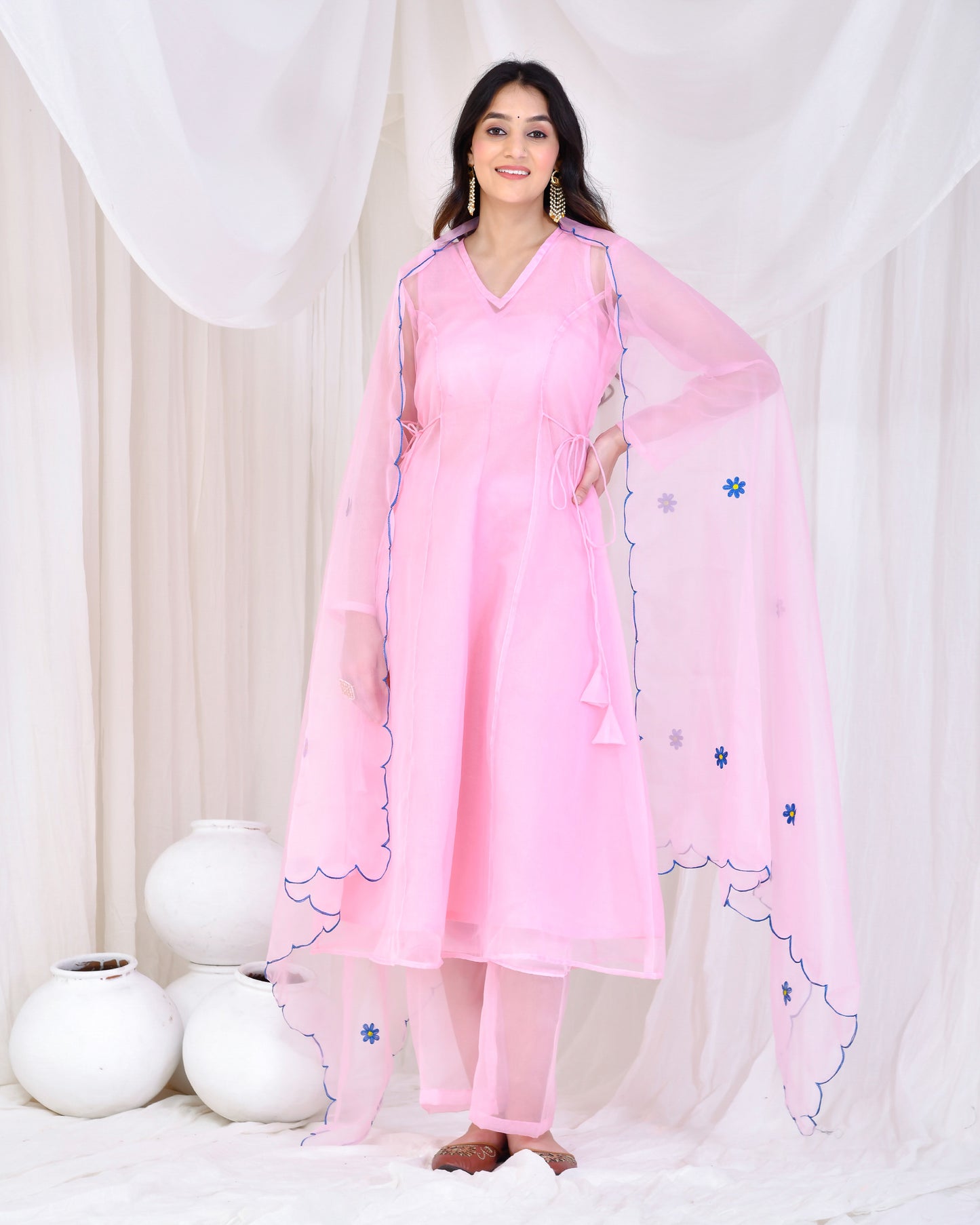 Pink Organza Designer Suit Set