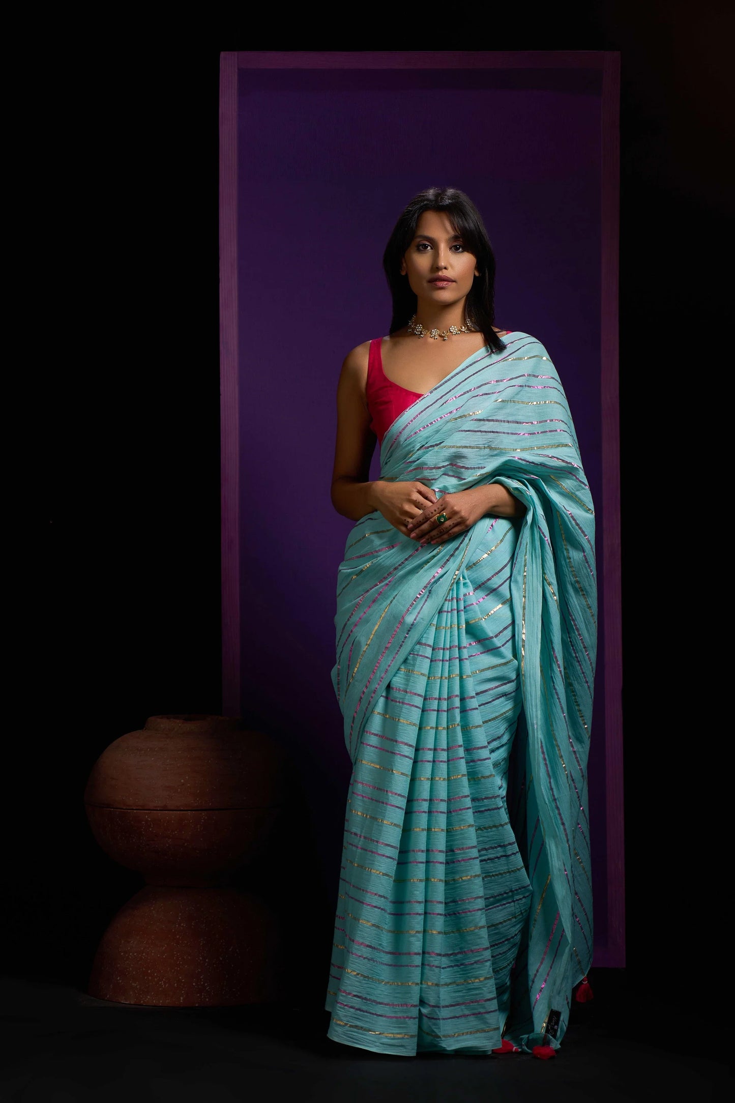 Blue Mulmul Cotton Handloom Saree