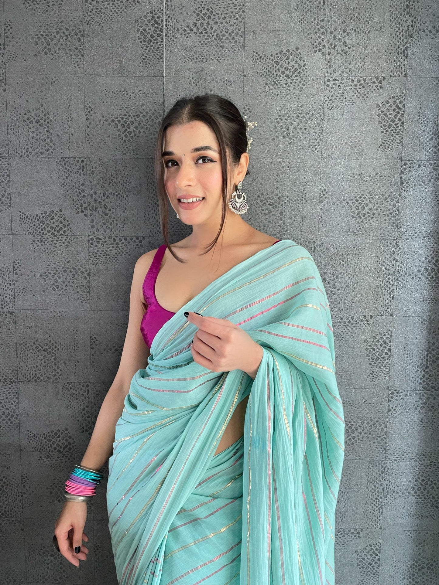 Blue Mulmul Cotton Handloom Saree