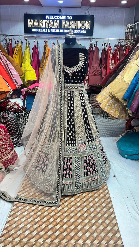 Black Micro Velvet lehenga ( Bazaar )