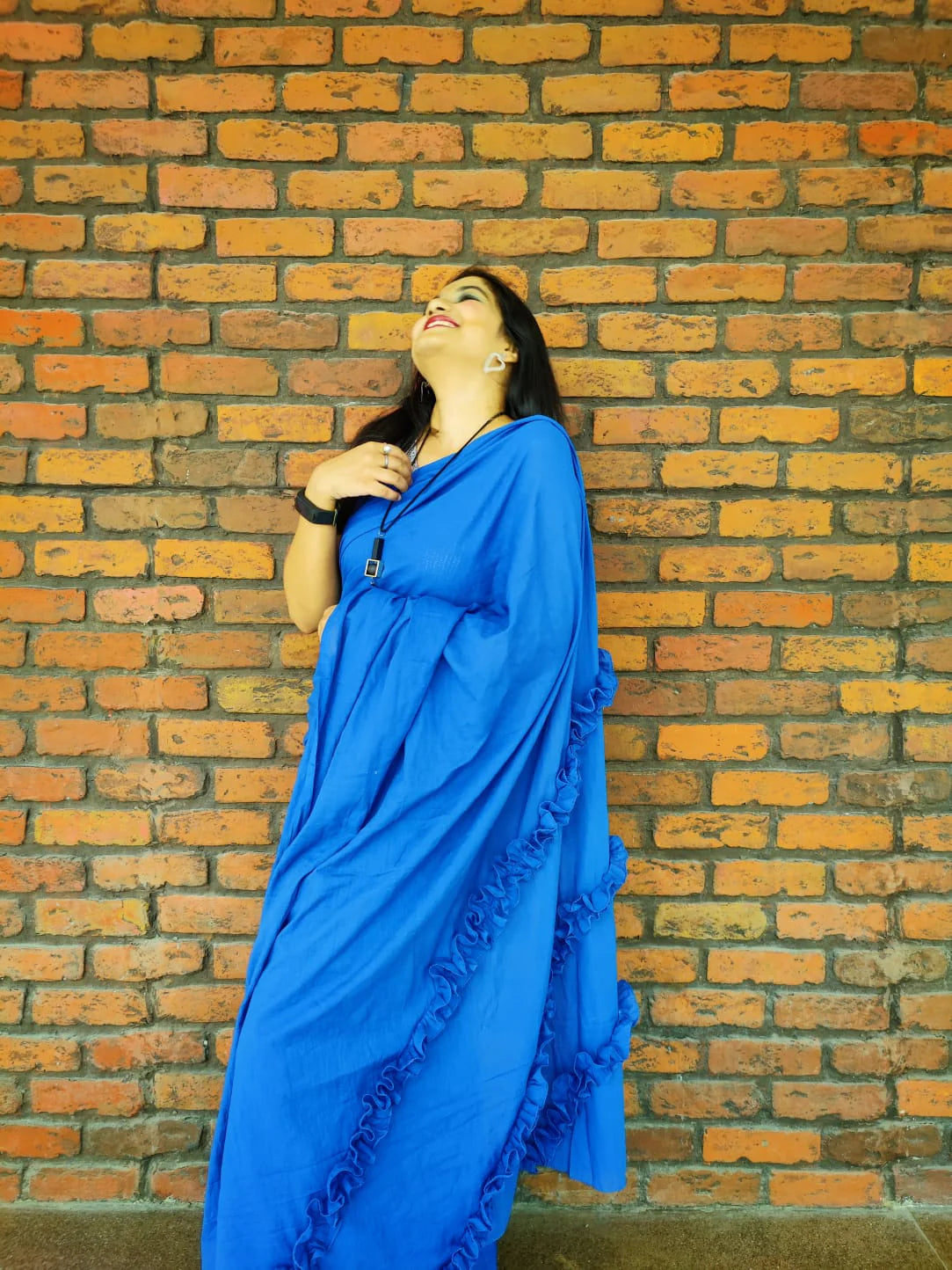 French Blue Mulmul saree