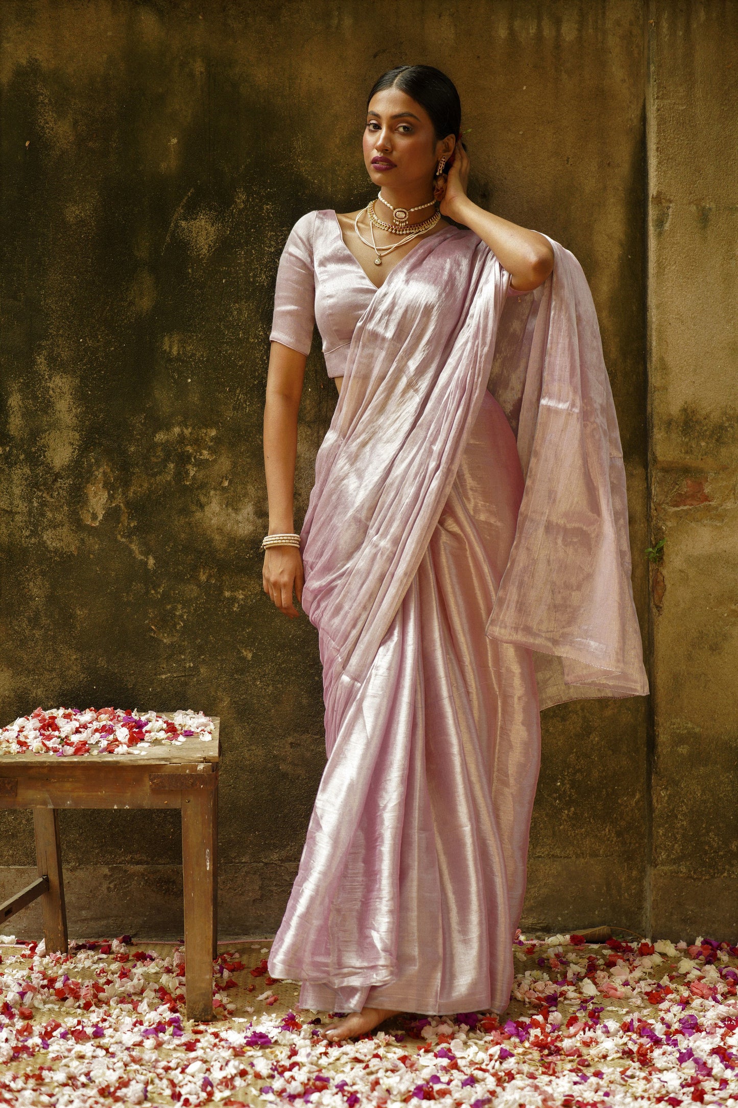 Blush Blush I Blush pink handloom tissue saree