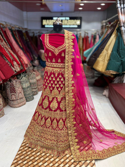 Brick Red Micro Velvet lehenga ( Bazaar )