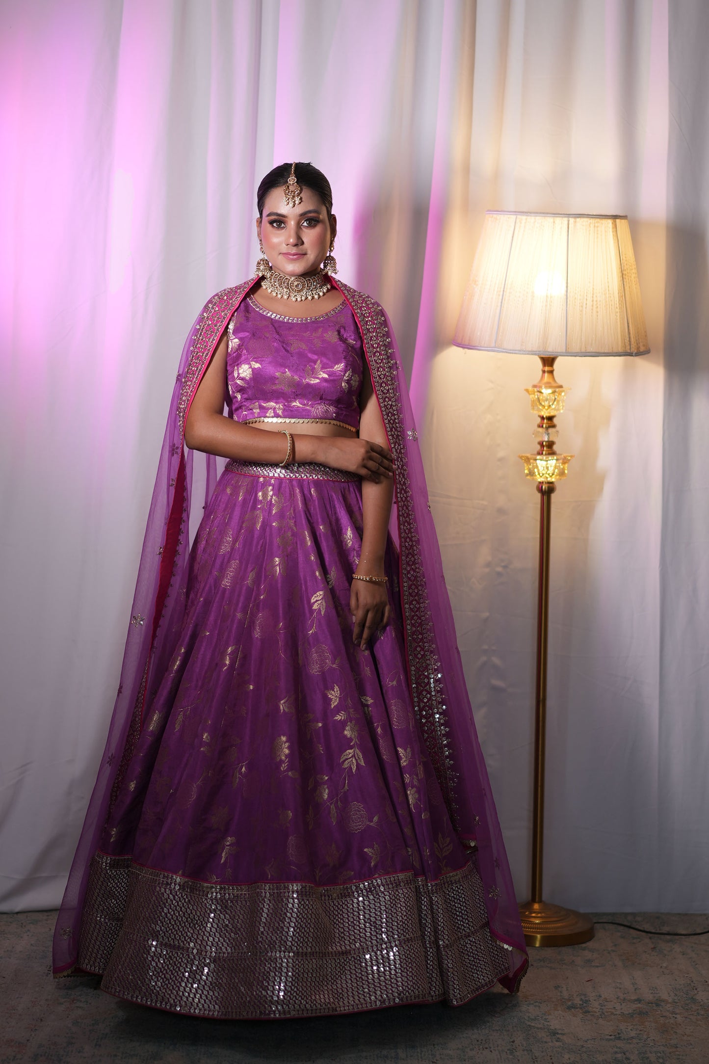 Purple Silk Brocade Lehenga for Bridesmaid