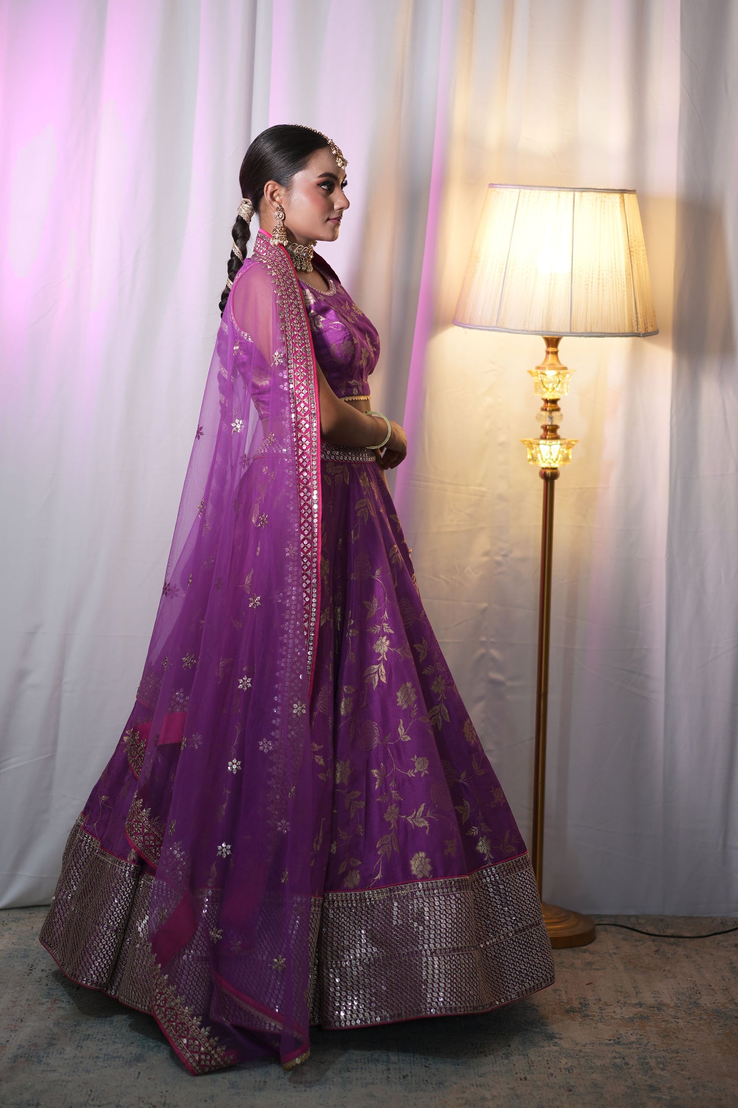 Purple Silk Brocade Lehenga for Bridesmaid