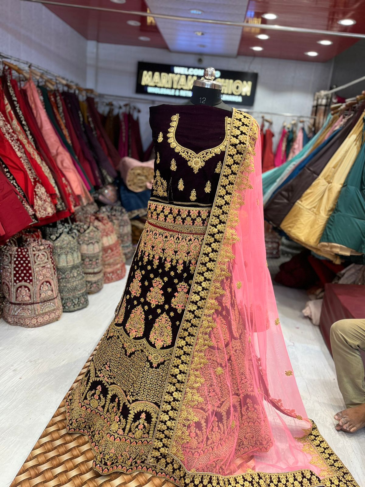 Brown Micro Velvet lehenga ( Bazaar )