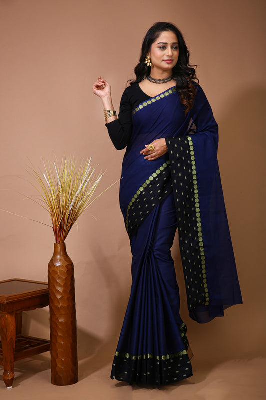 Dori Blue Cotton Self Design Saree