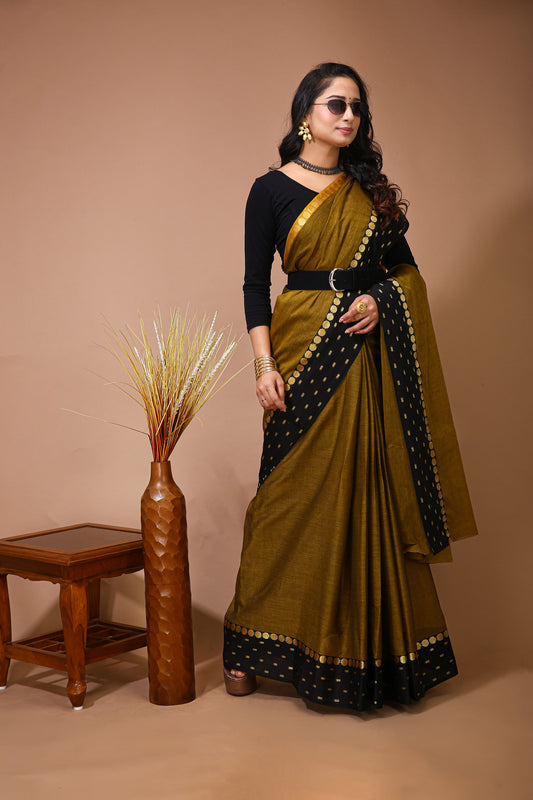 Dori Gold Cotton Self Design Saree