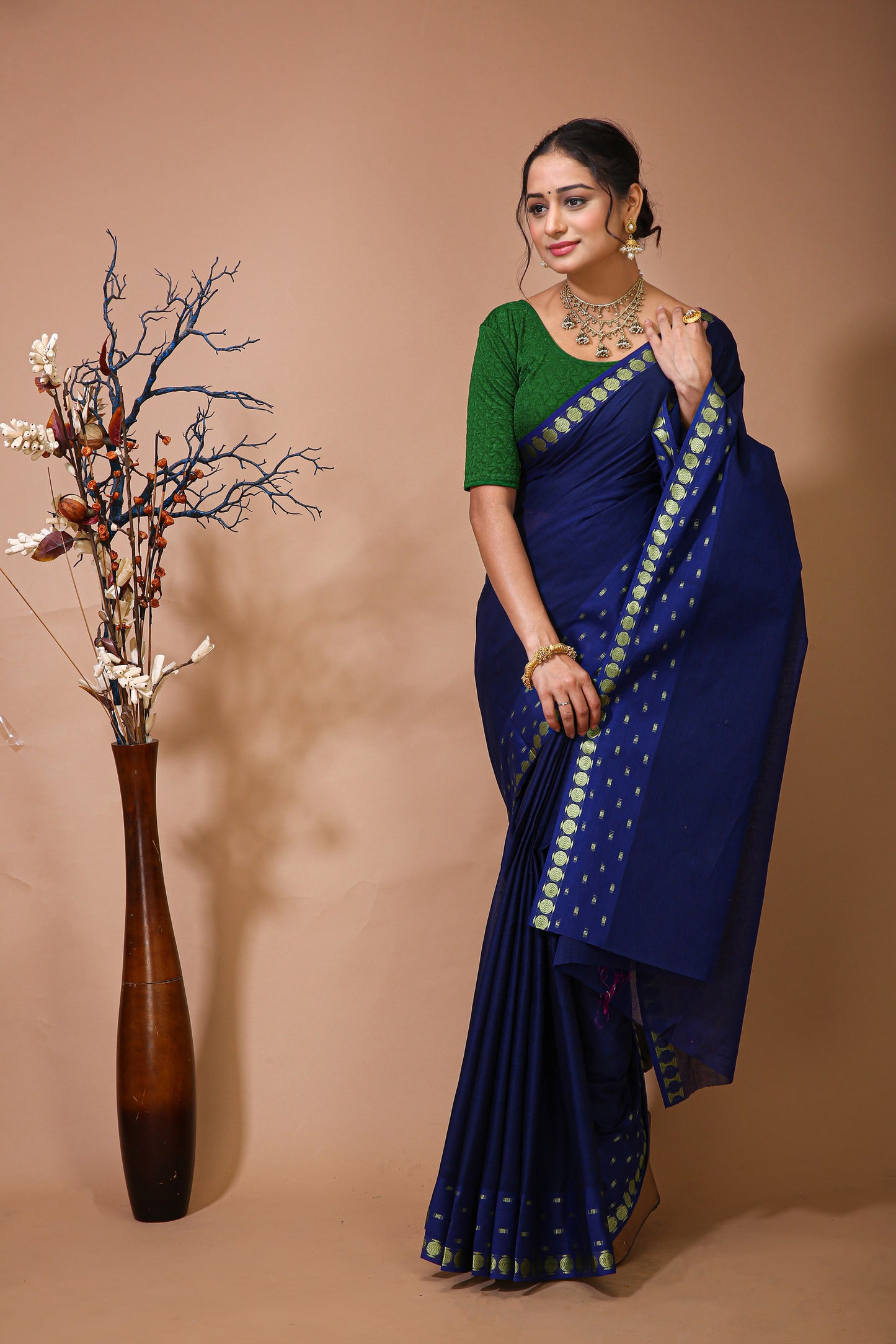 Dori Blue Cotton Embellished Saree