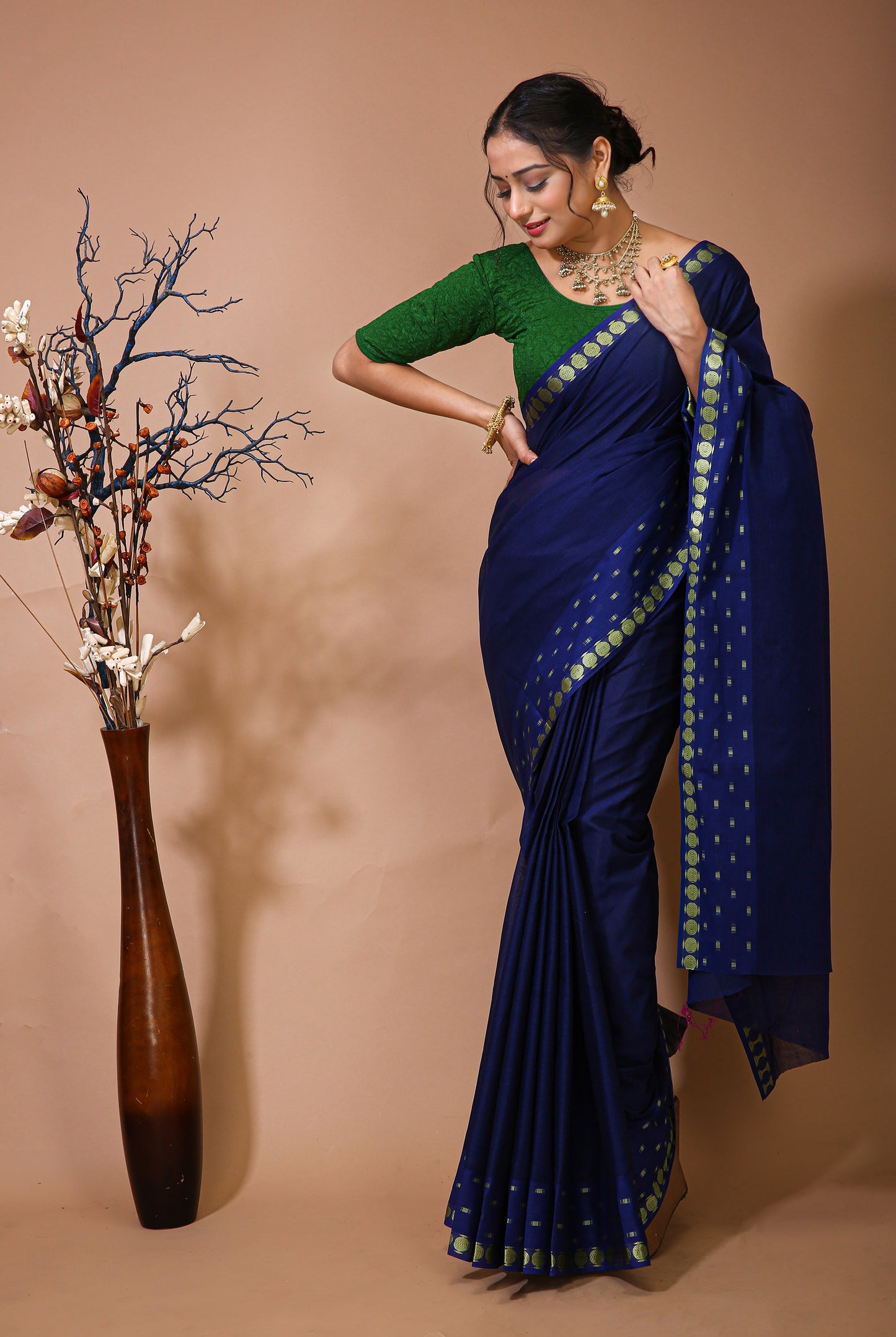 Dori Blue Cotton Embellished Saree