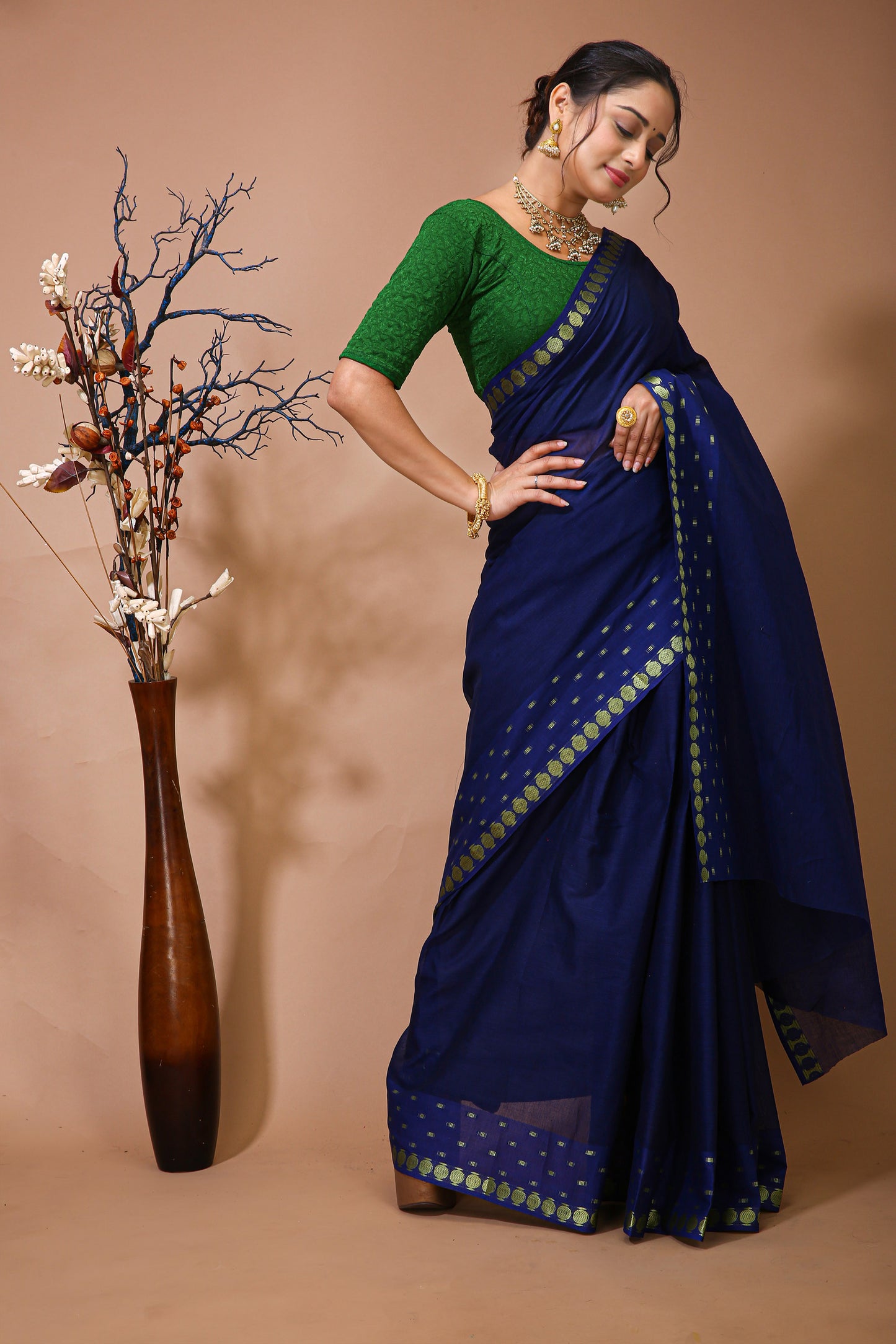 Dori Blue Cotton Embellished Saree