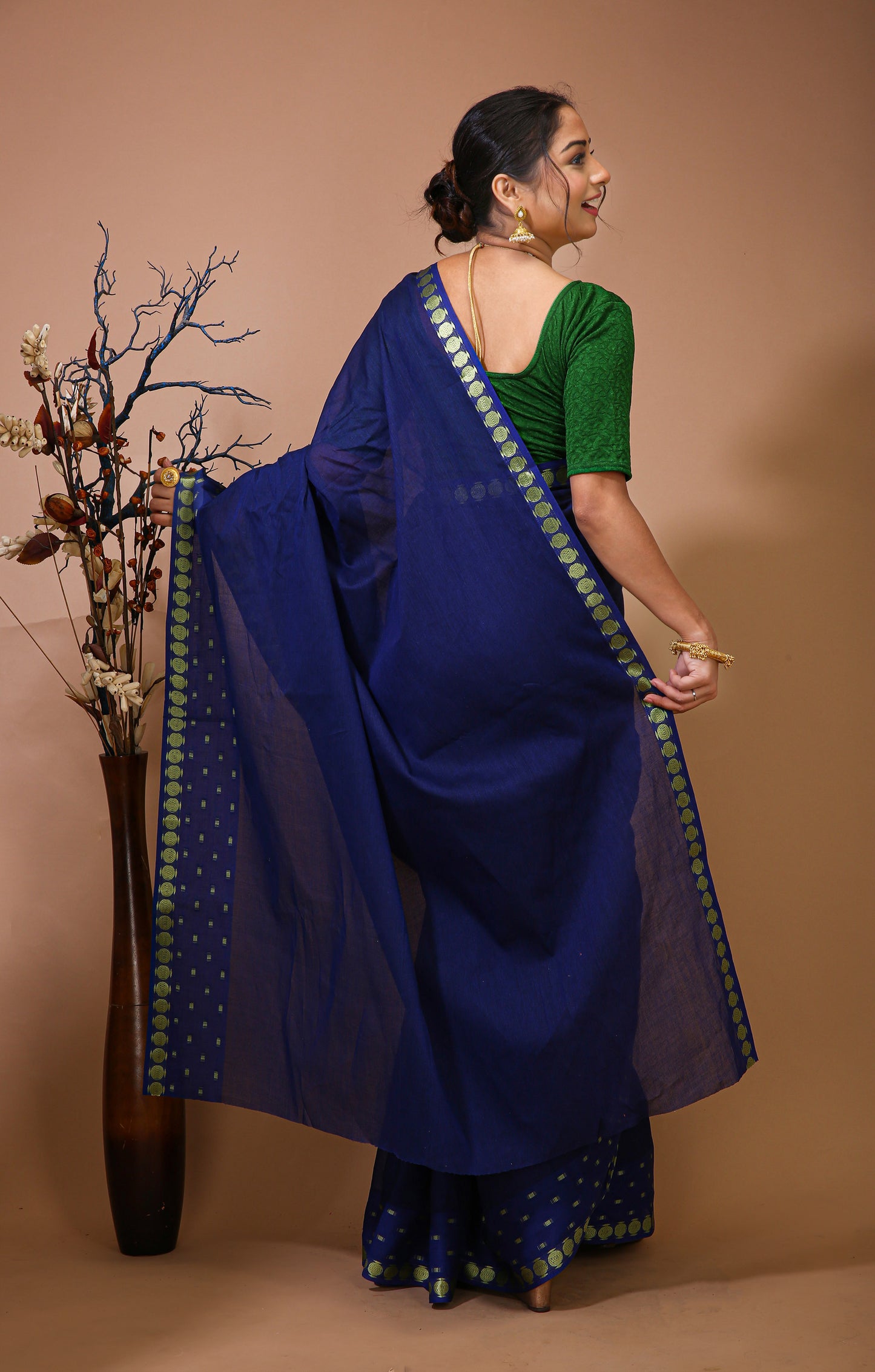 Dori Blue Cotton Embellished Saree