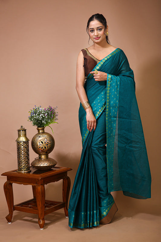 Dori Green Cotton Embellished Saree