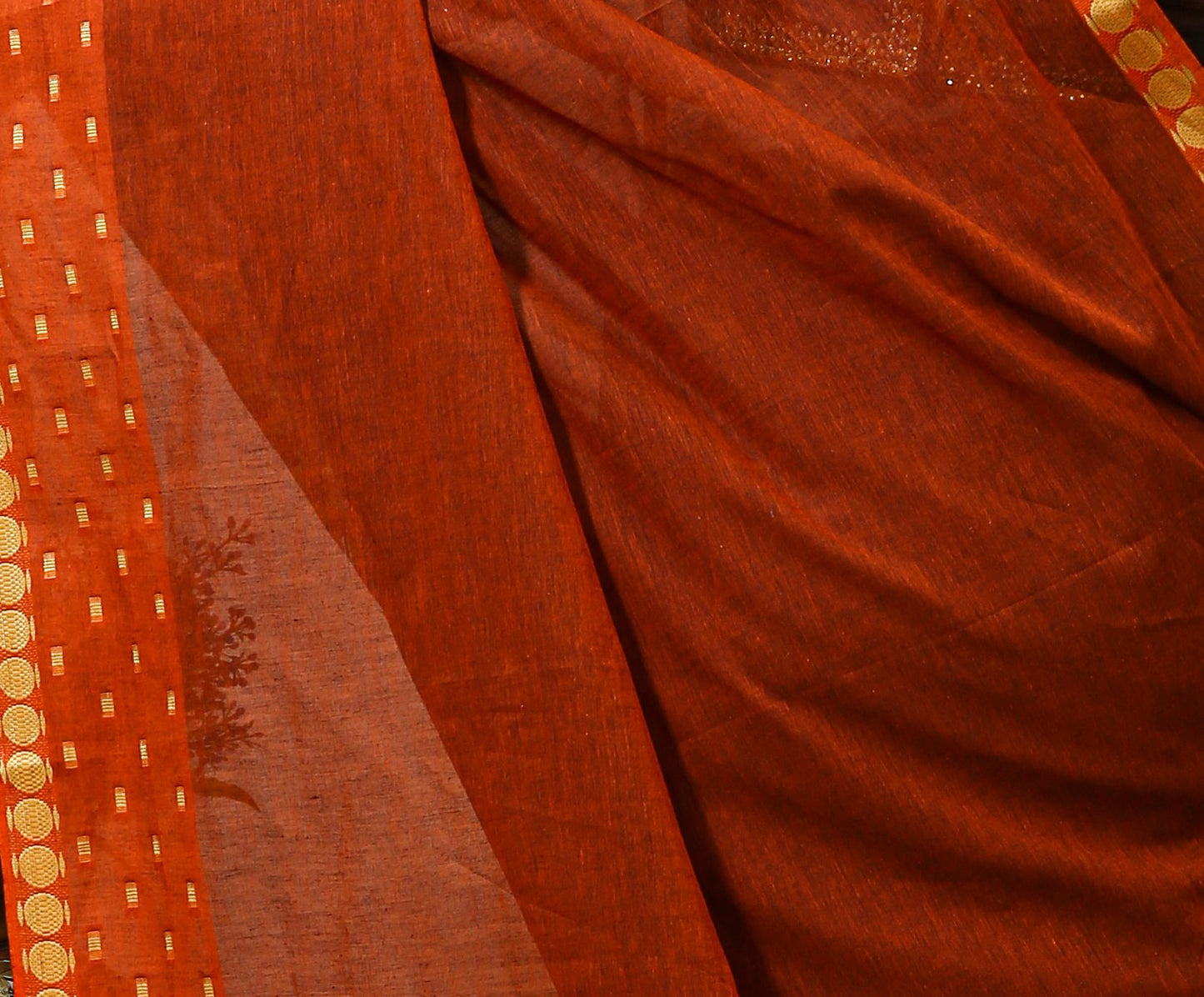 Dori Orange Cotton Self Design Saree