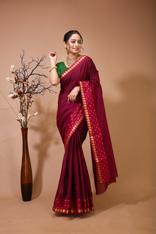 Dori Pink Cotton Embellished Saree