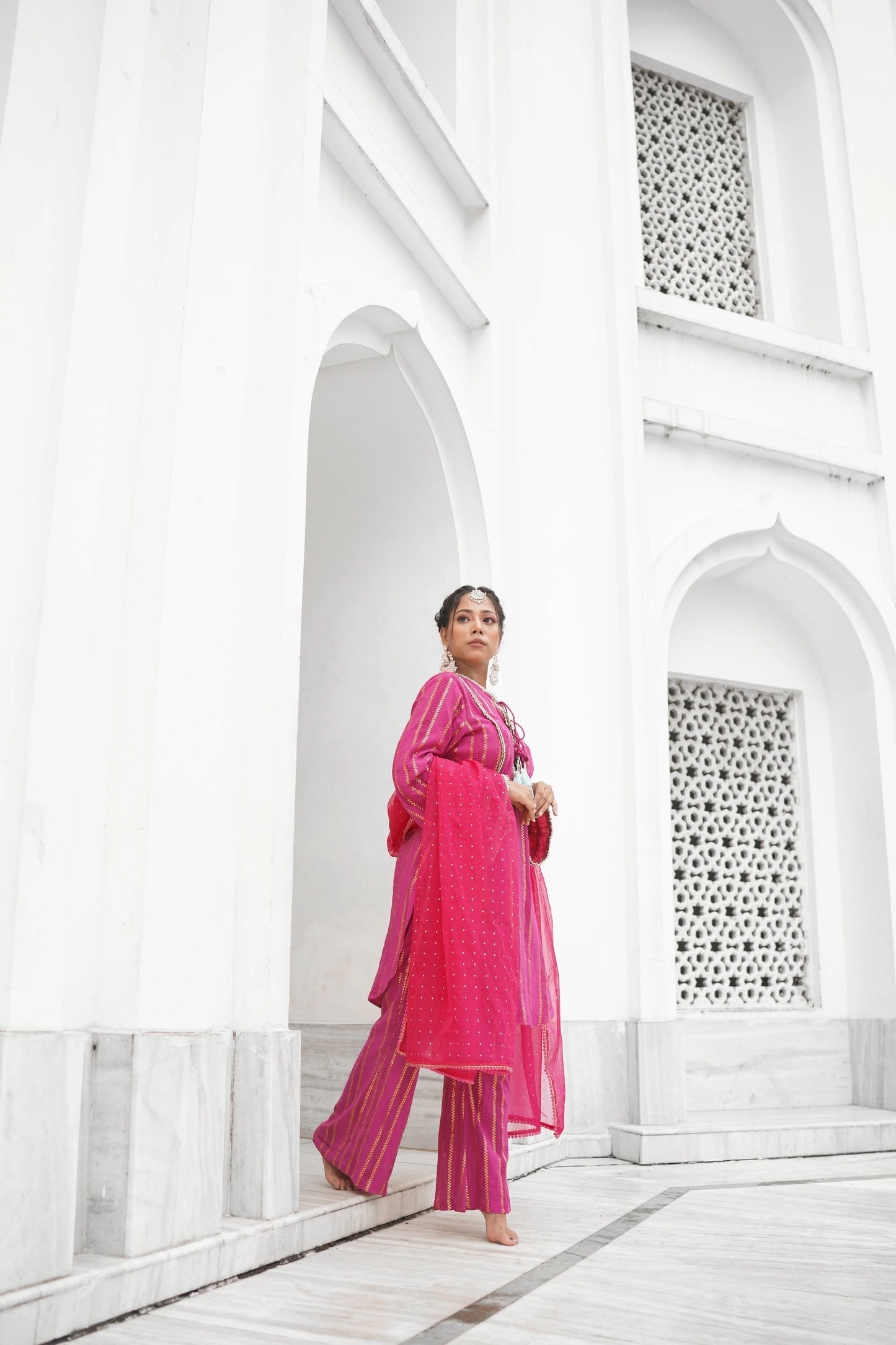 Gulabi Cotton Lace work Pink Kurta Set