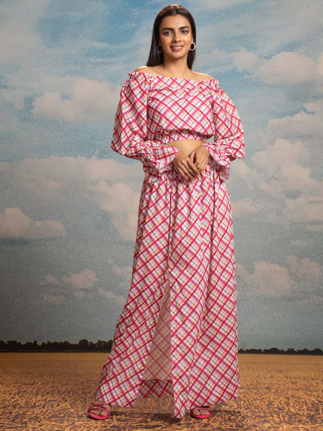 Multicolor Checks Print Muslin Straight Co-Ords Set