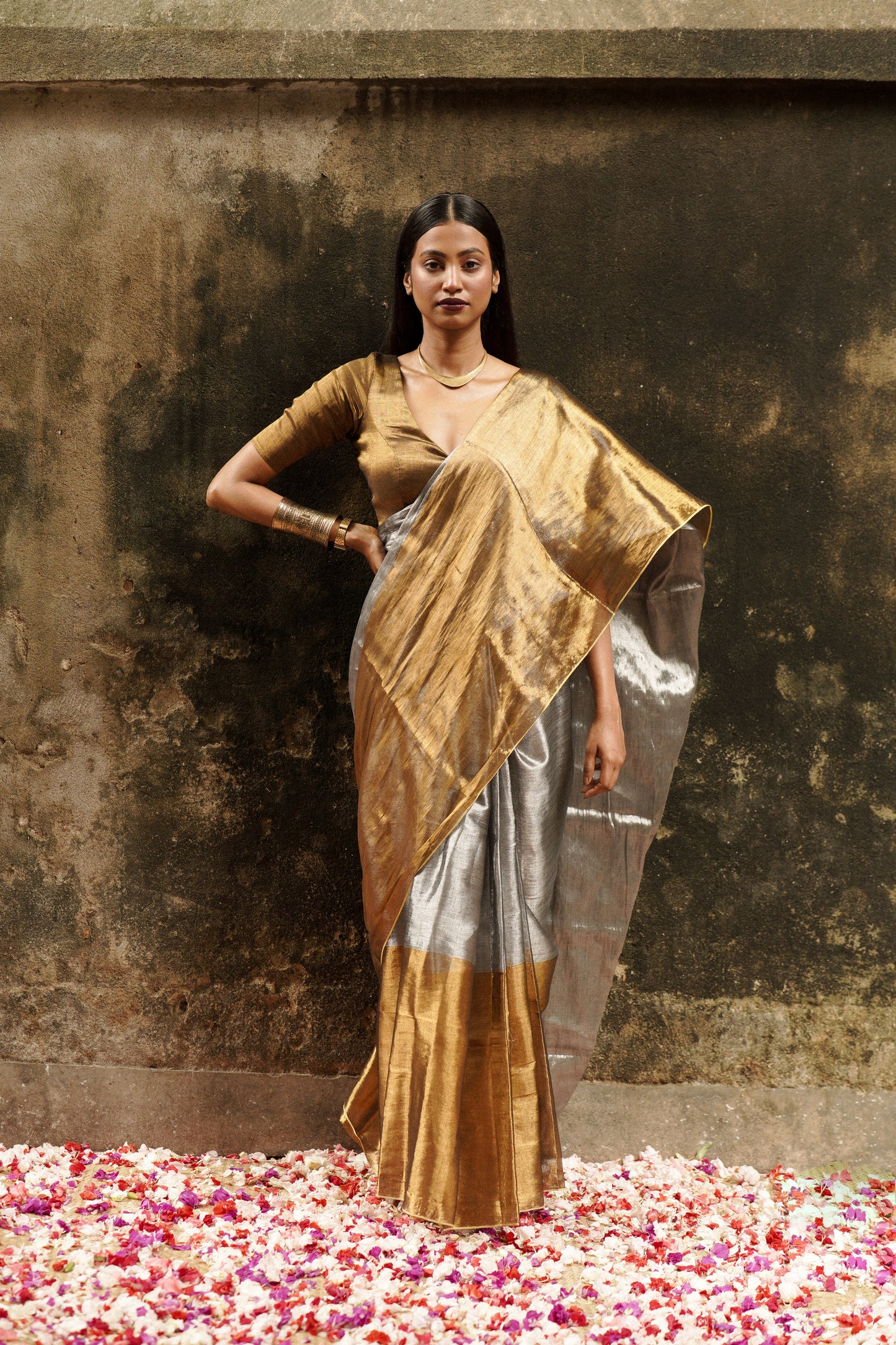 Chandi aur sona I Gold and silver handloom tissue saree