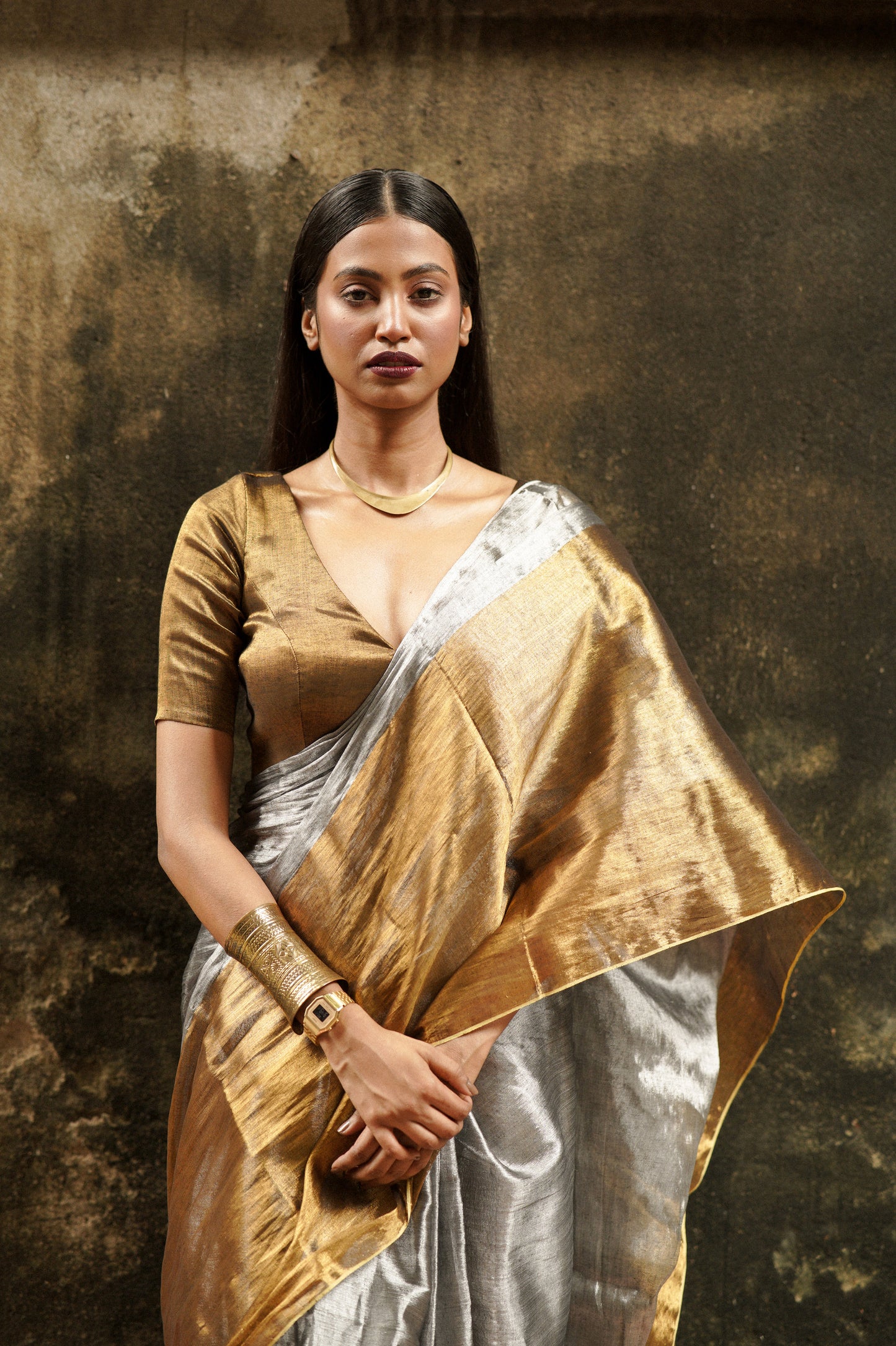 Chandi aur sona I Gold and silver handloom tissue saree