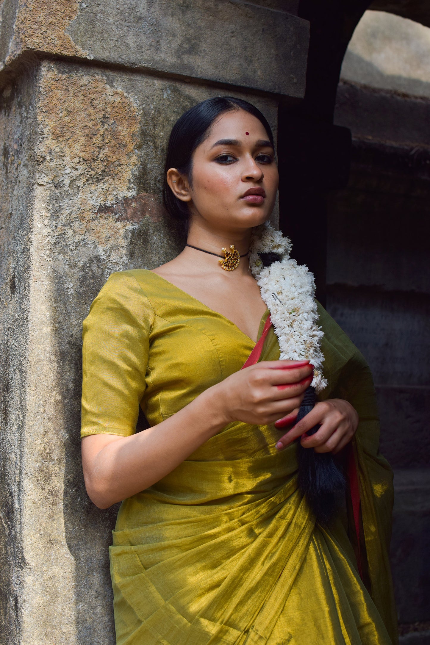 Chandrakala I Olive green dual tone tissue saree