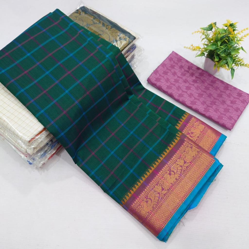 Chettinad Collection | Pure Cotton Dark Green Sarees with Blouse By Rank Never Retire