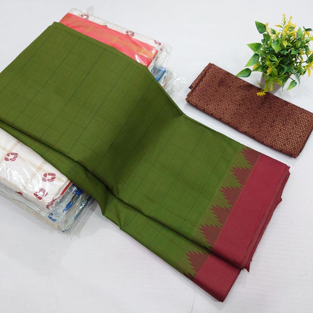 Chettinad Collection | Pure Cotton Green Sarees with Blouse By Rank Never Retire