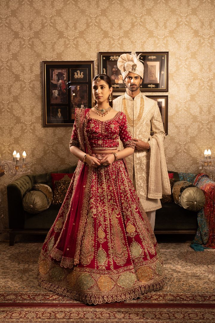 Red Fida wine Bridal lehenga