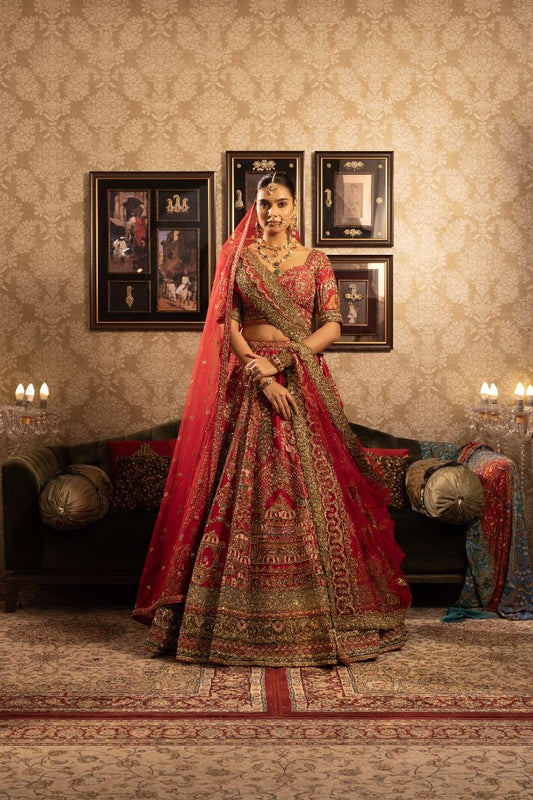 Red Bridal kali lehenga