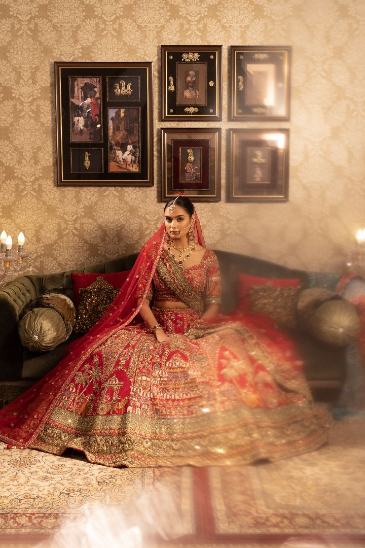 Red Bridal kali lehenga