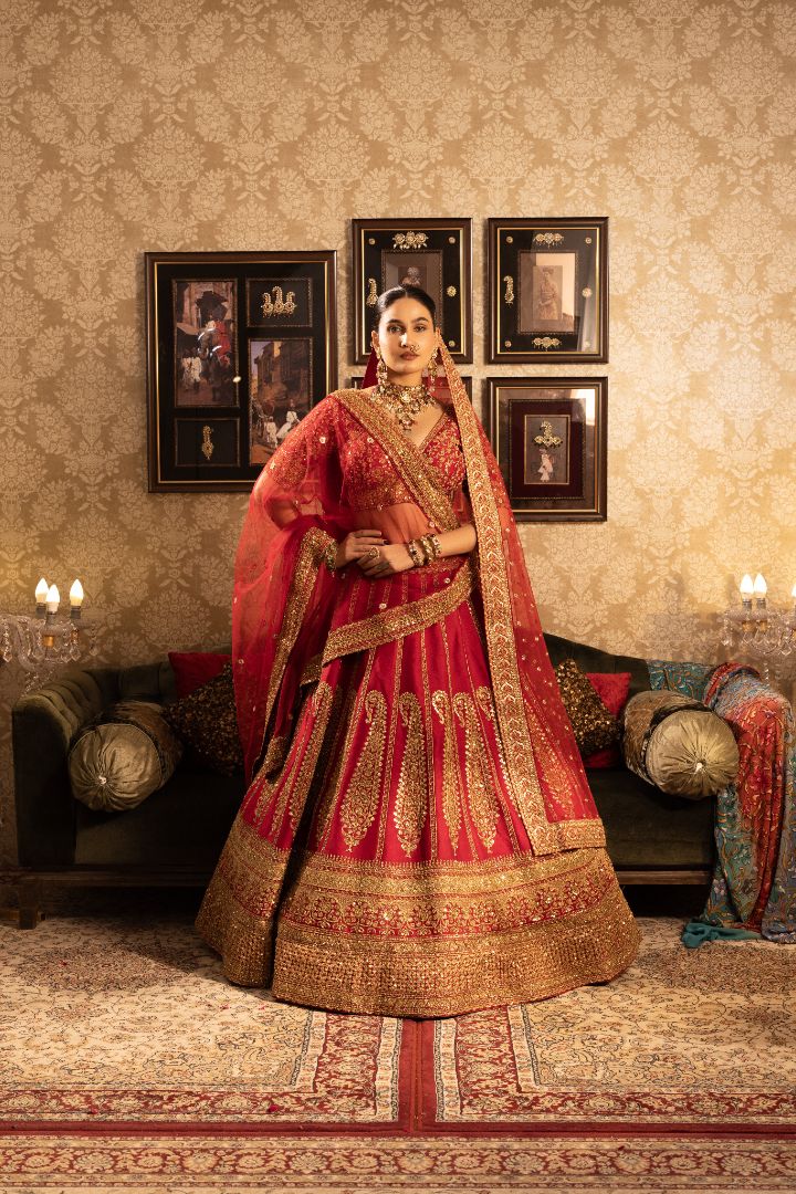 Red Bridal kali lehenga