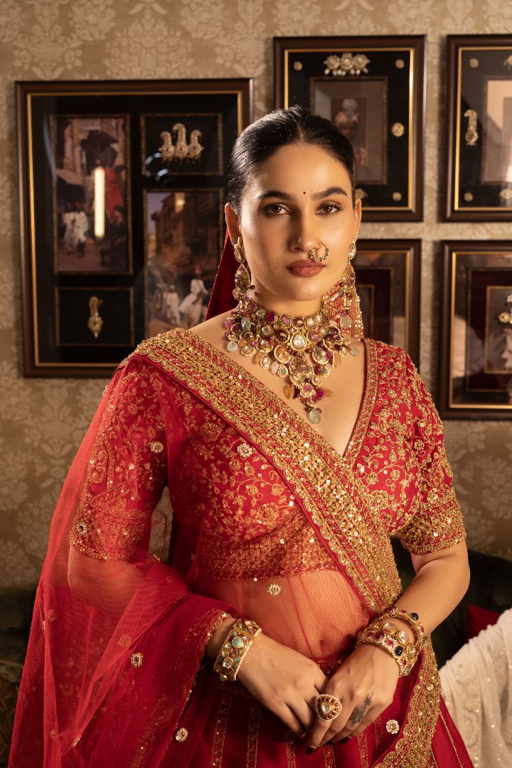 Red Bridal kali lehenga