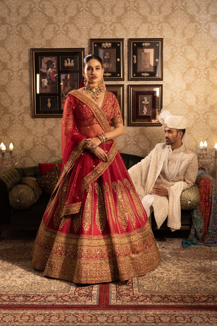 Red Bridal kali lehenga