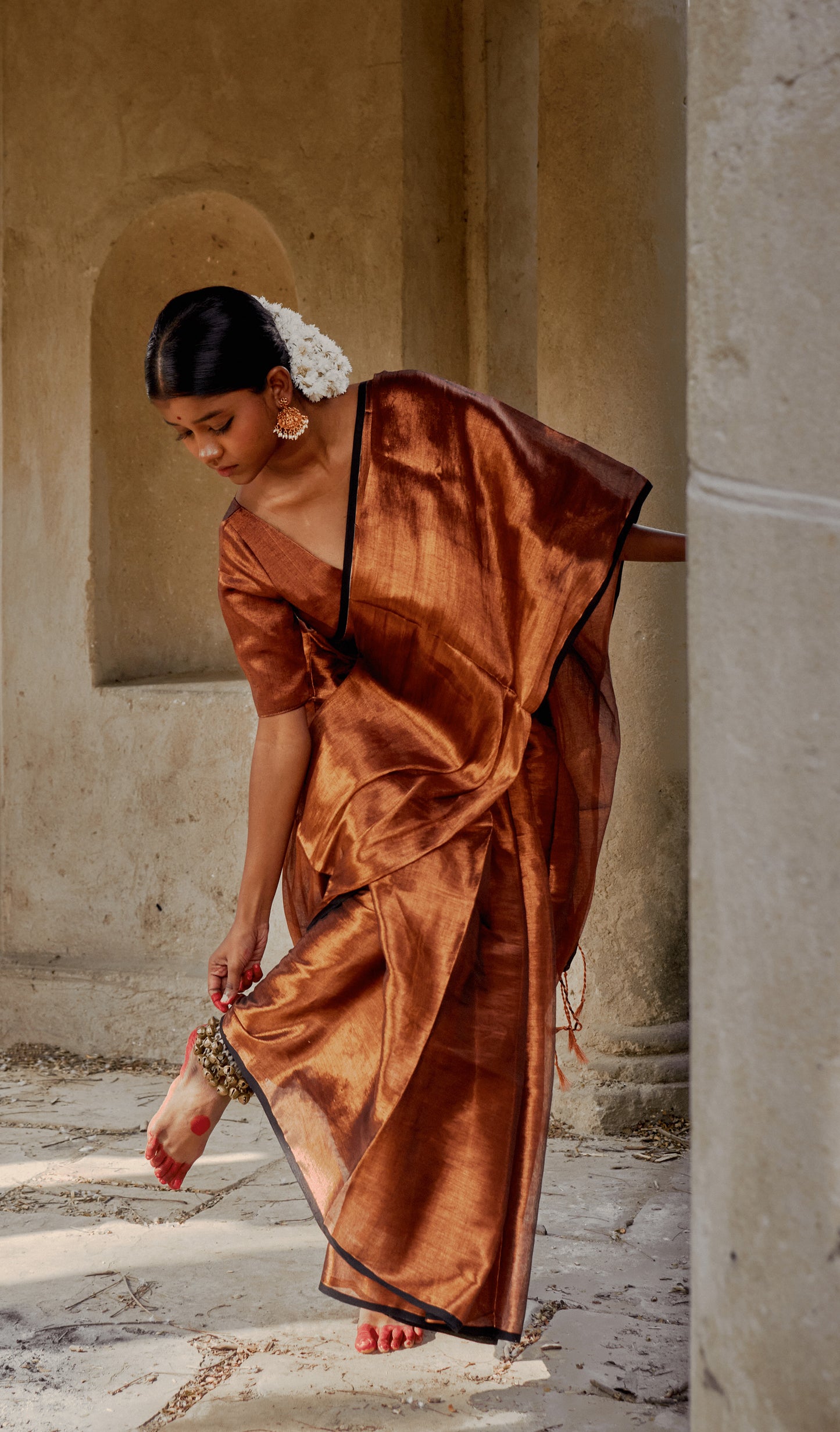 Copper kalakar I Copper handloom tissue saree