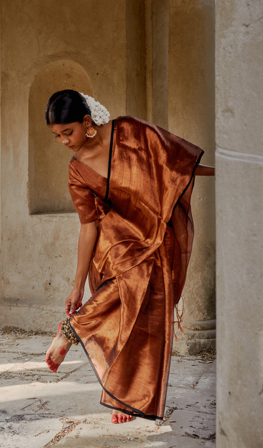 Copper kalakar I Copper handloom tissue saree