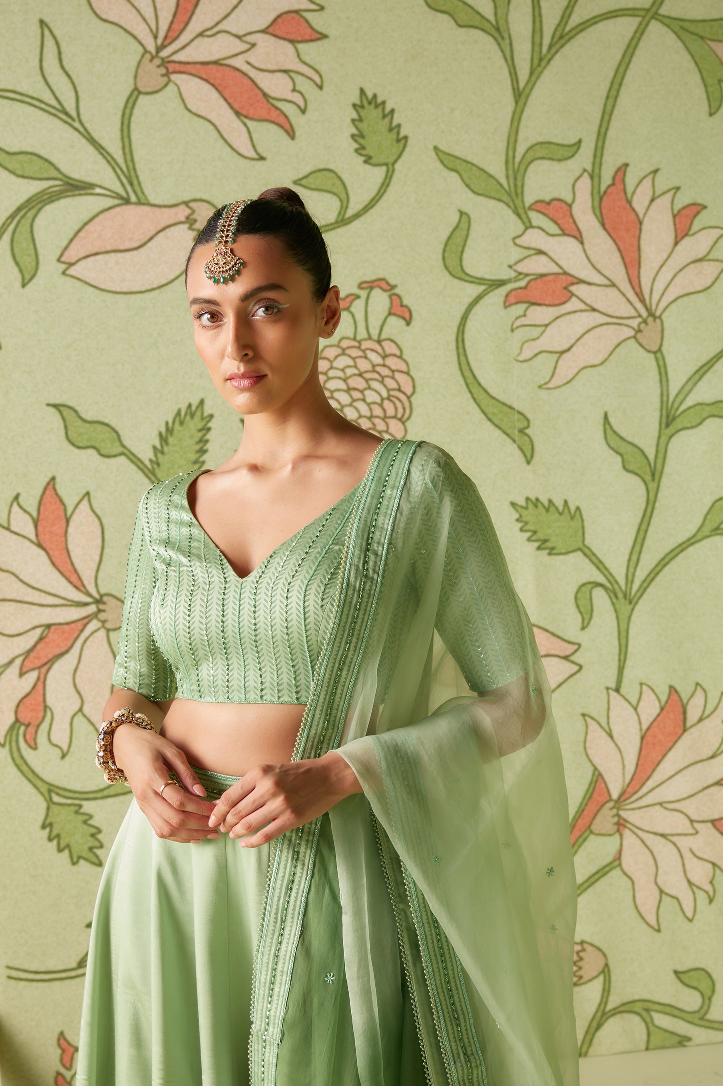 Sage Green Heavily embroidered Hunar Lehenga Set