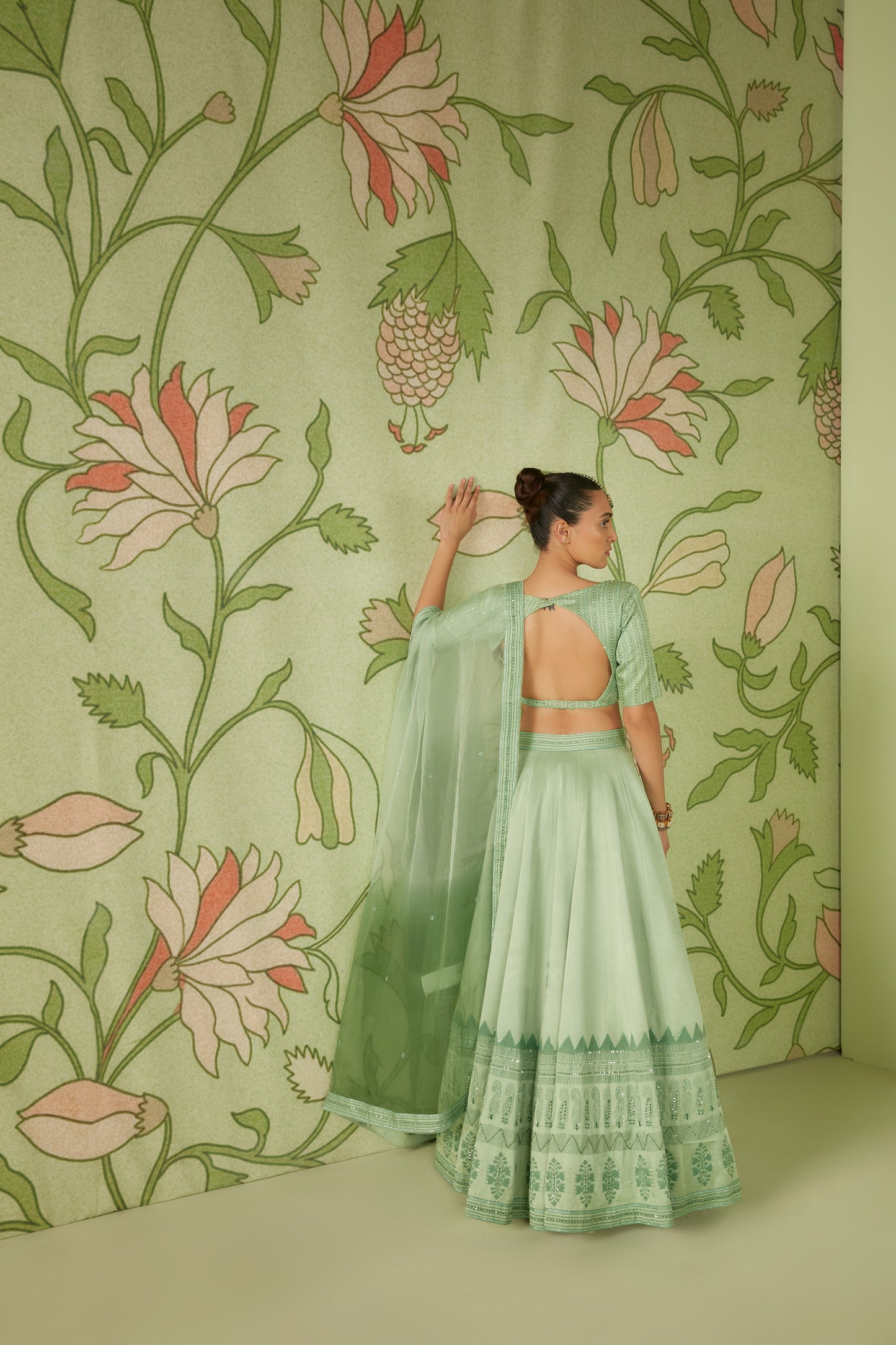 Sage Green Heavily embroidered Hunar Lehenga Set