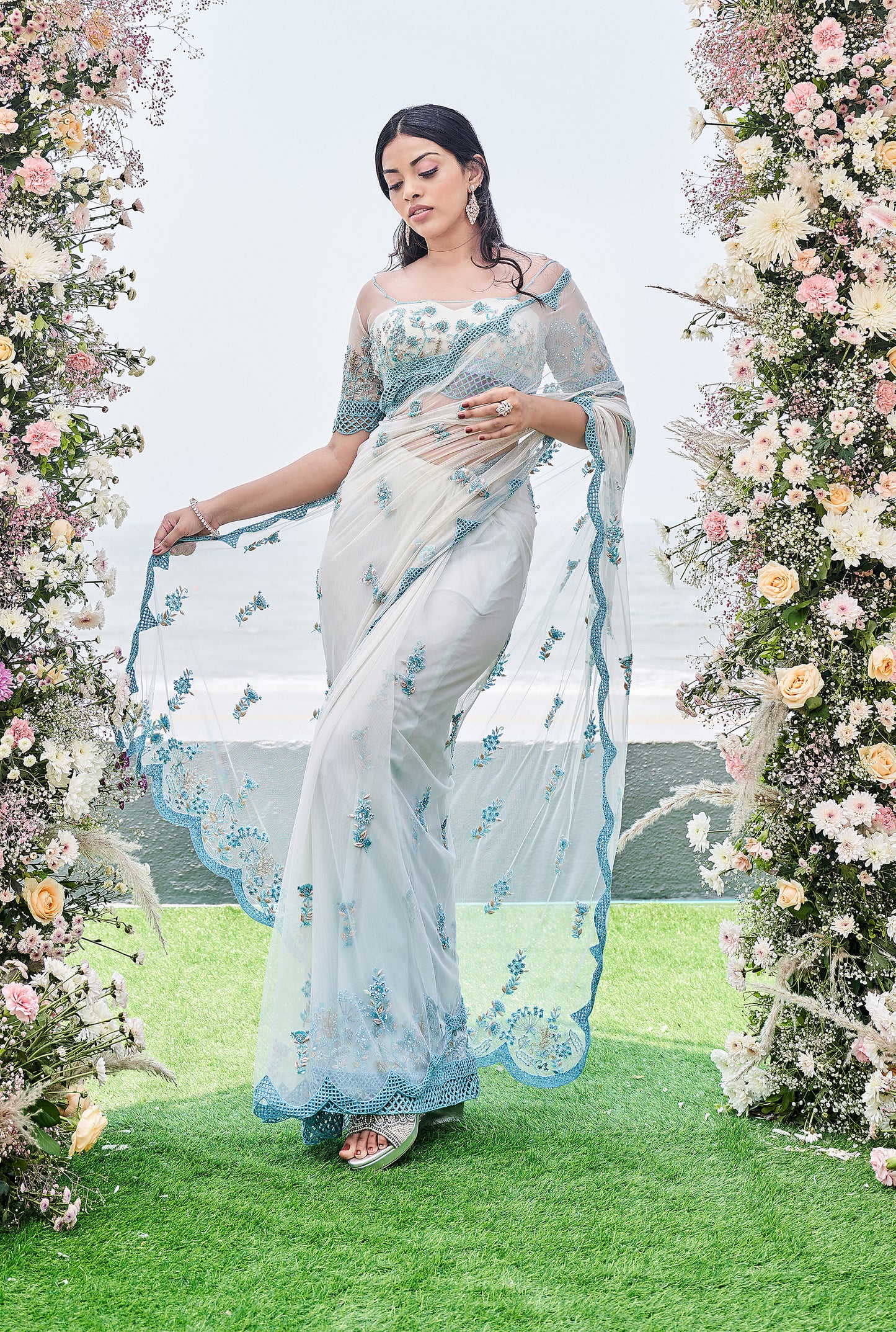 Delphinium Designer Saree- Blue