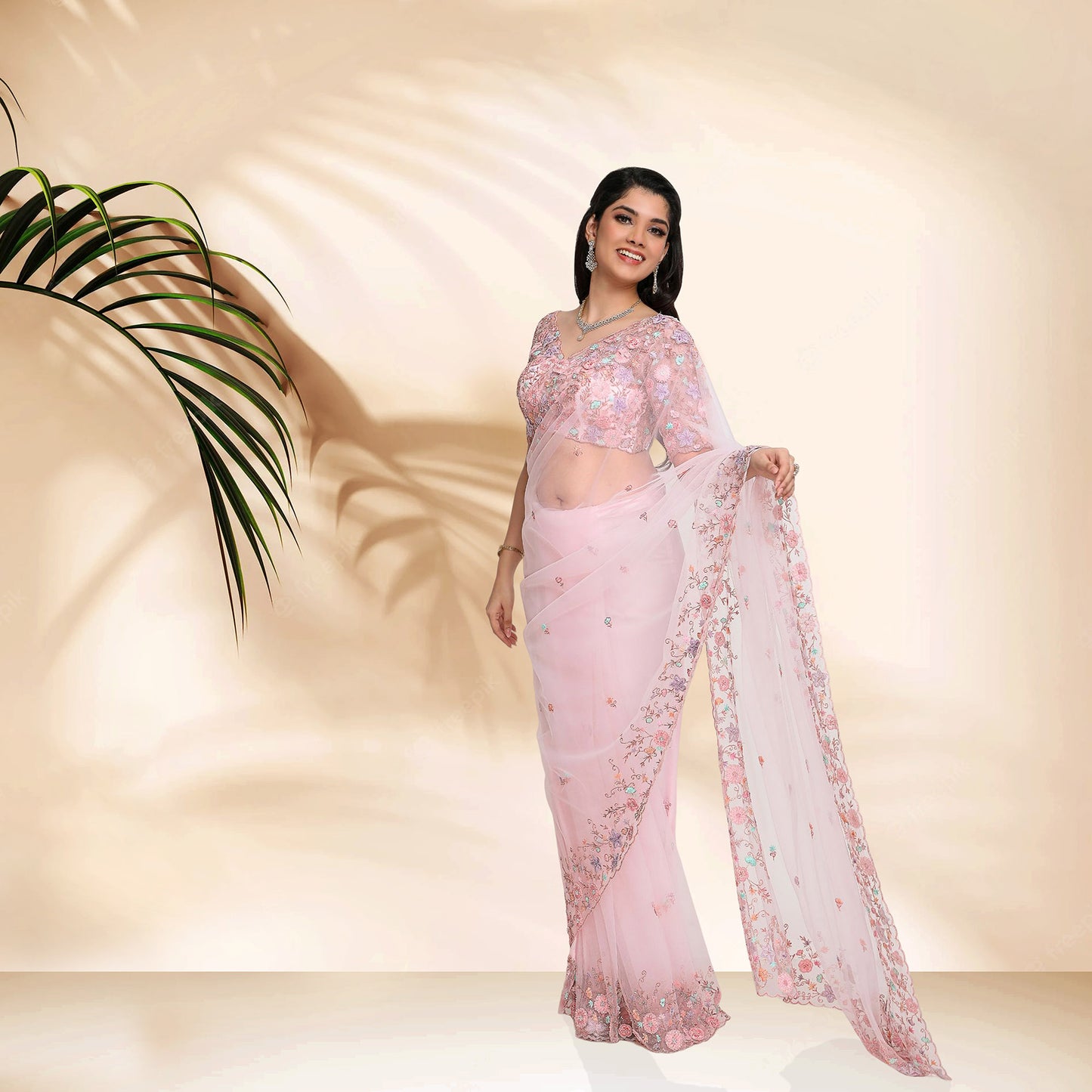 Daisy Designer Saree set- Pink