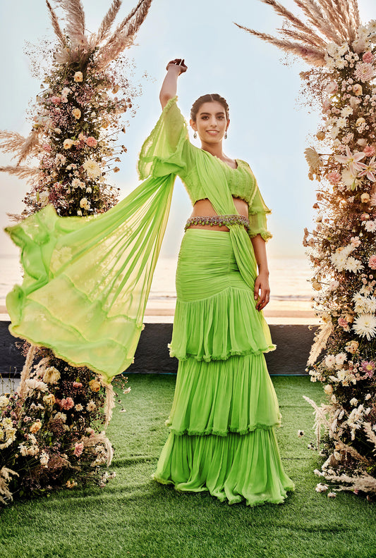 Dahlia Ready to wear Saree Set- Green