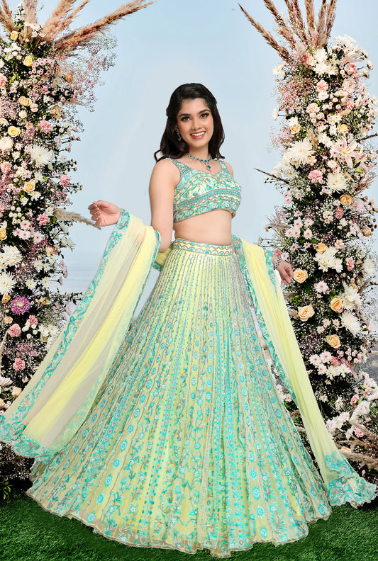 Daisies in Love Lehenga Set-Green