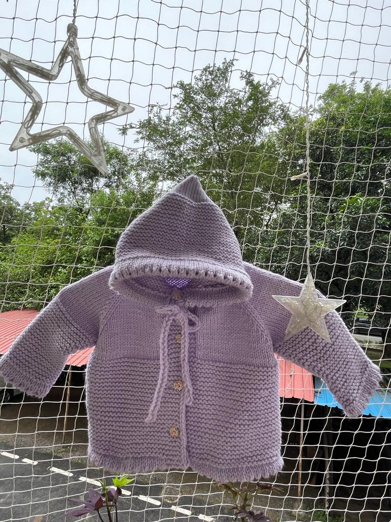 Lavender Crochet Cotton Hoodie Jacket