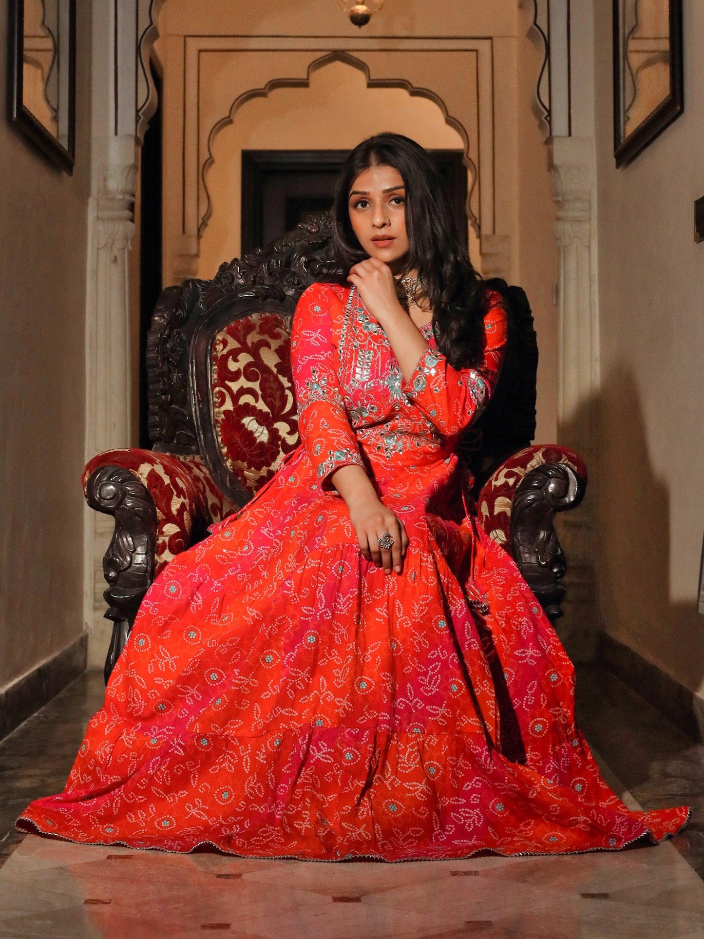 Divena Bandhej Printed Anarkali Kurta - divenaworld.com