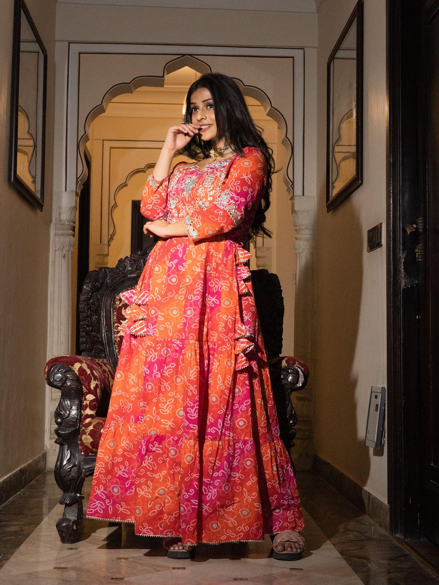 Divena Bandhej Printed Anarkali Kurta - divenaworld.com