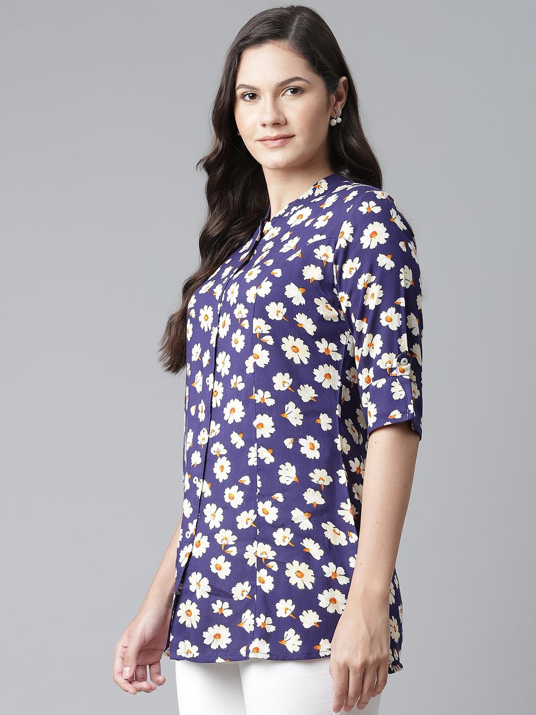 Divena Rayon Dark Blue Floral Top - divena world-Mohi