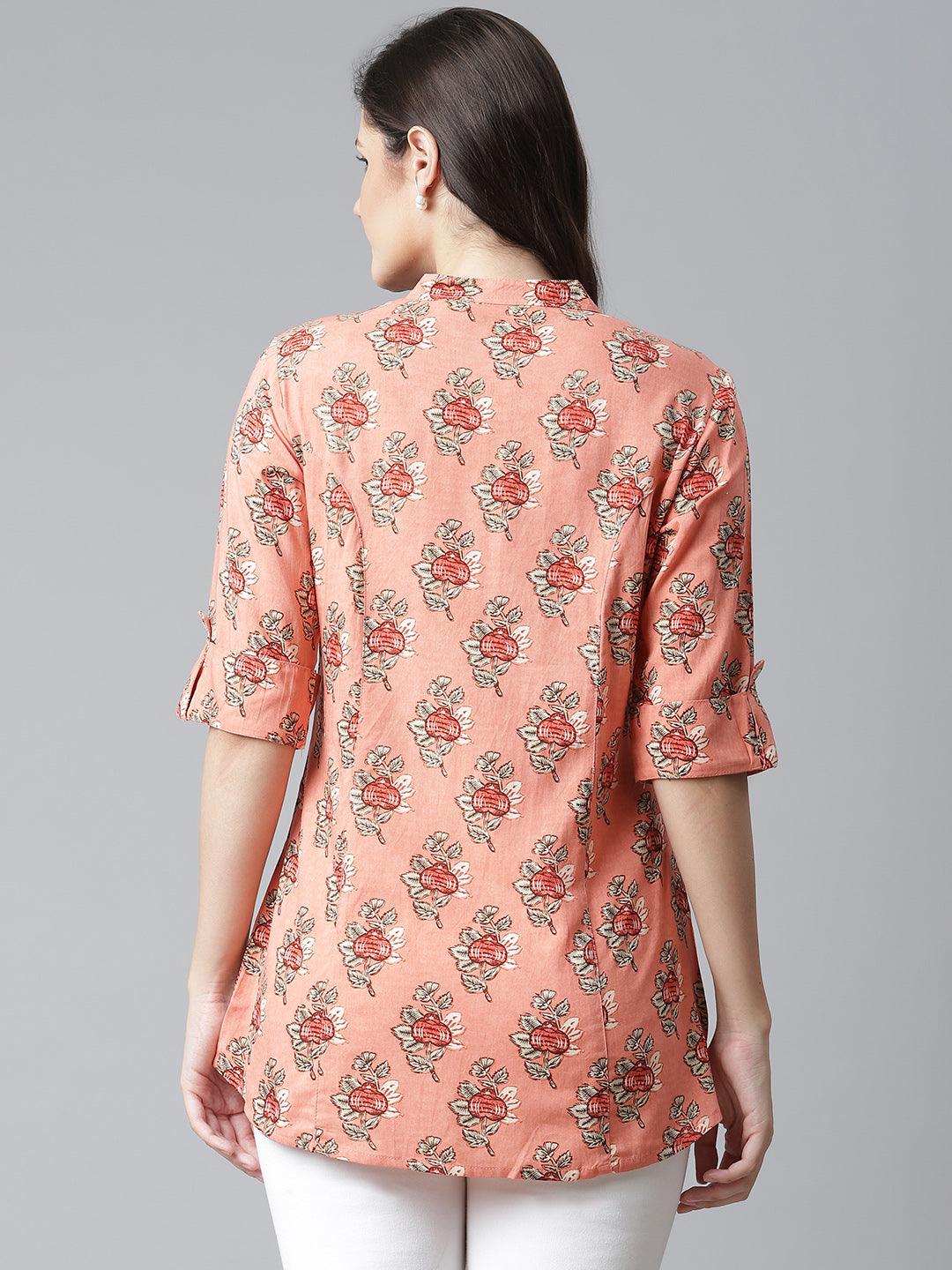 Divena Peach Printed Rayon Top - divena world-Mohi