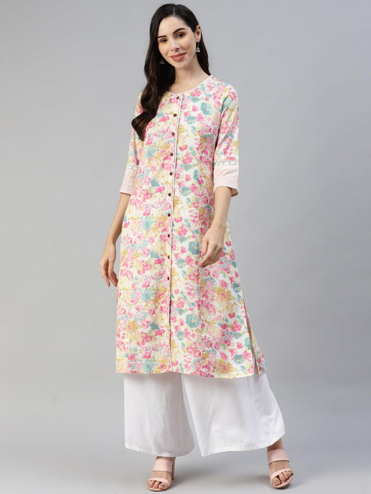 Divena Divena Multi Floral Printed Cotton Flex A-line Kurta - divena world-Mohi