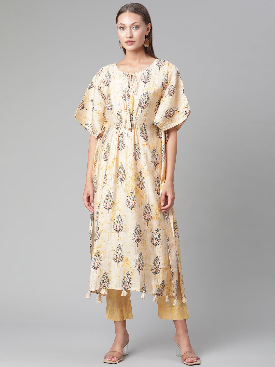 Divena Light Yellow Rayon Kaftan Pant Set - divena world-Mohi