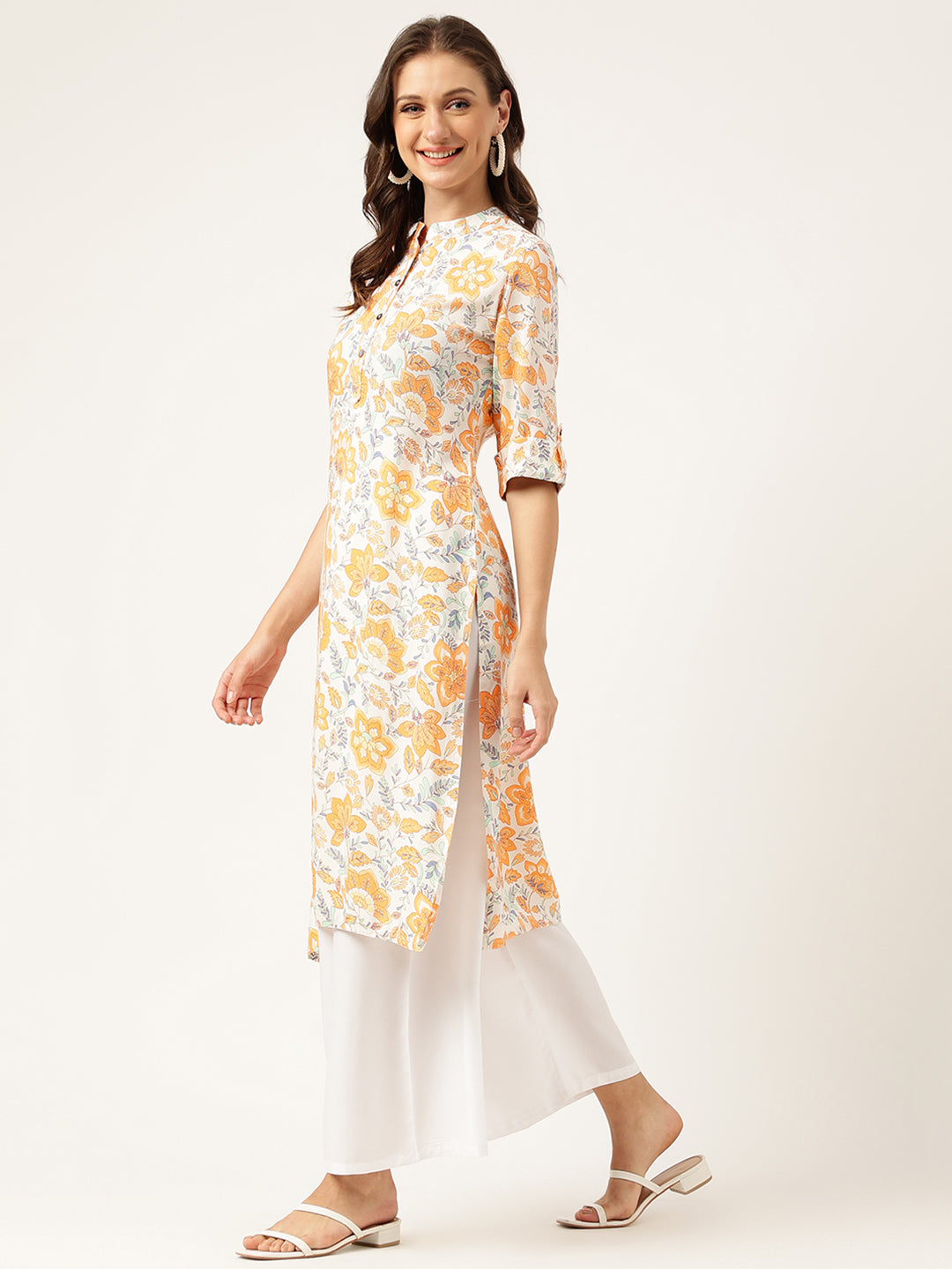 Multi Color Floral Digital Printed Straight Fold Sleeve Kurta