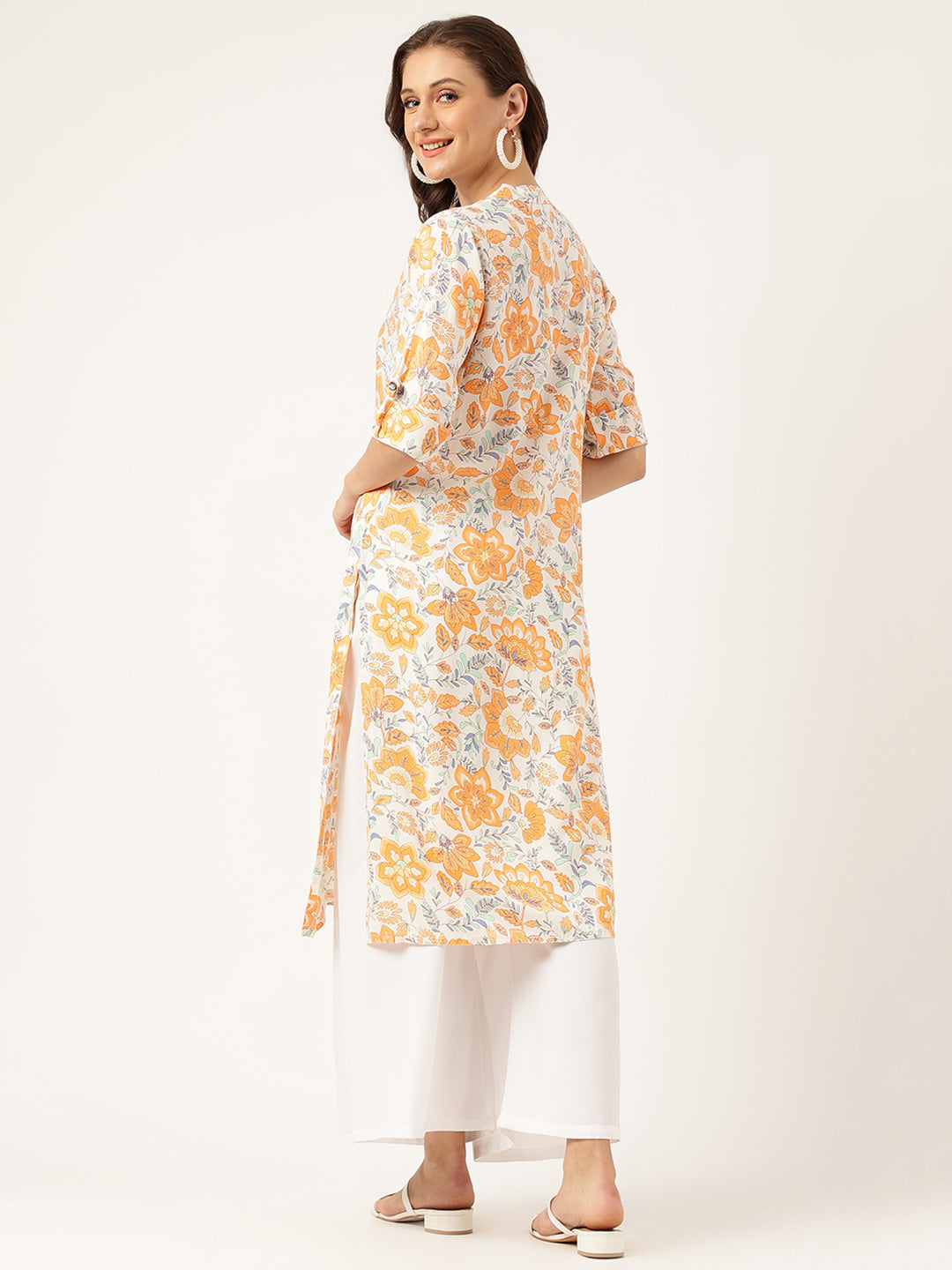 Multi Color Floral Digital Printed Straight Fold Sleeve Kurta